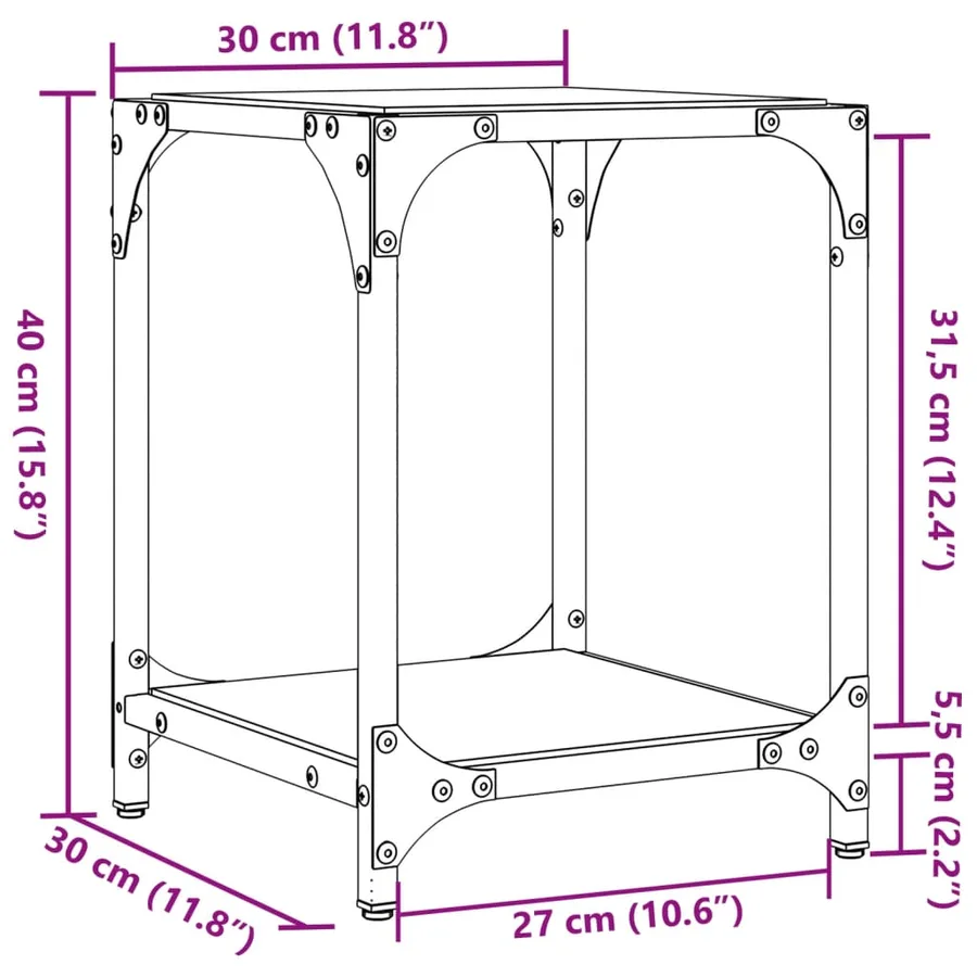 Table basse avec dessus en verre transparent 30x30x40 cm acier - 9