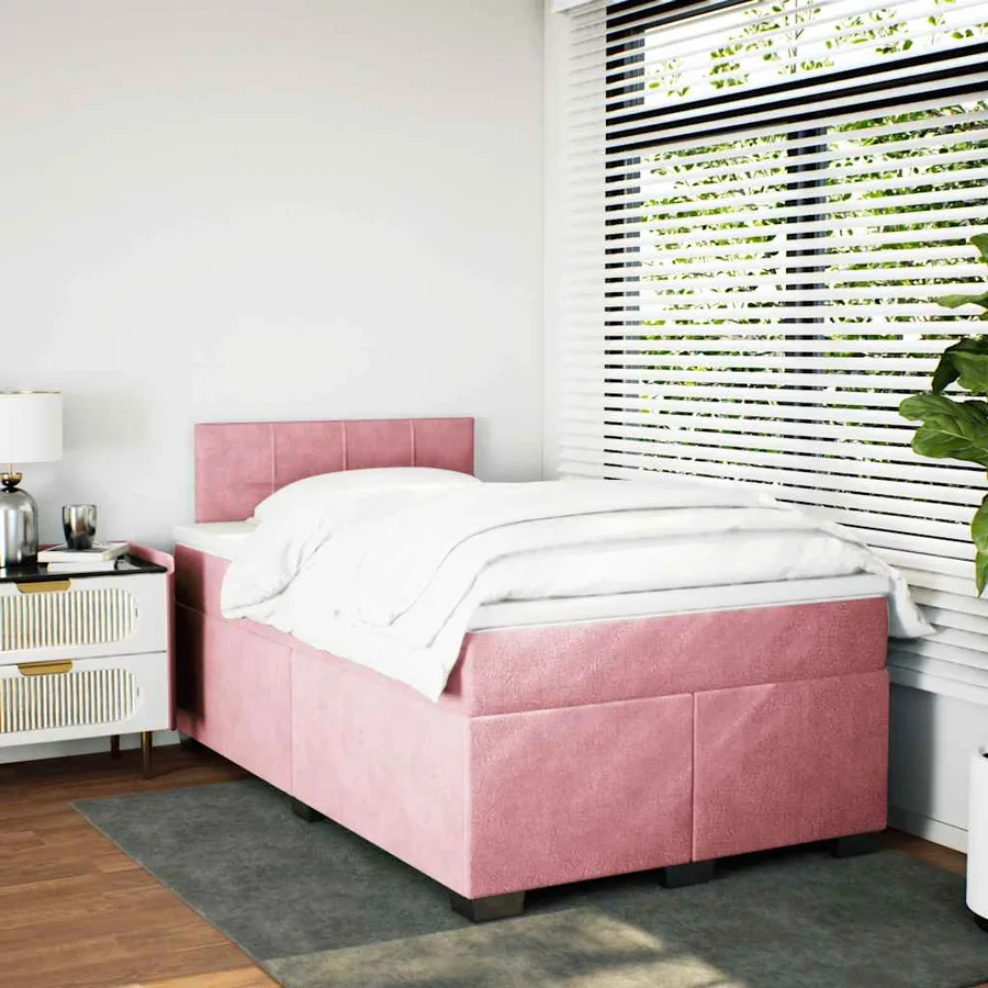 Sommier à lattes de lit avec matelas rose 120x190 cm velours - 4