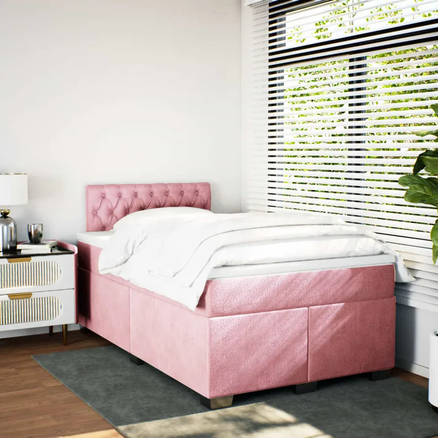 Sommier à lattes de lit avec matelas rose 120x190 cm velours - 3