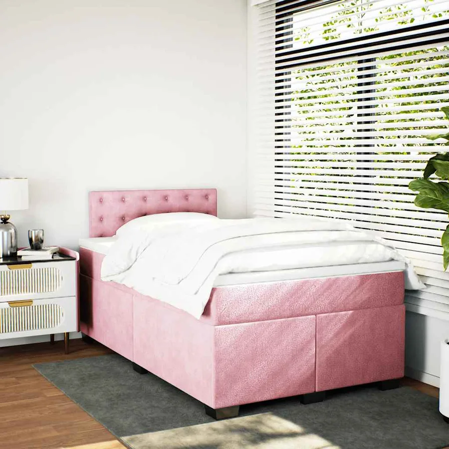 Sommier à lattes de lit avec matelas rose 120x190 cm velours - 4