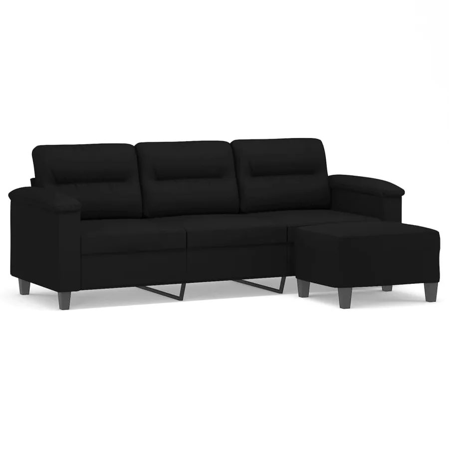 Canapé 3 places avec repose-pieds Noir 180 cm Tissu microfibre - 2
