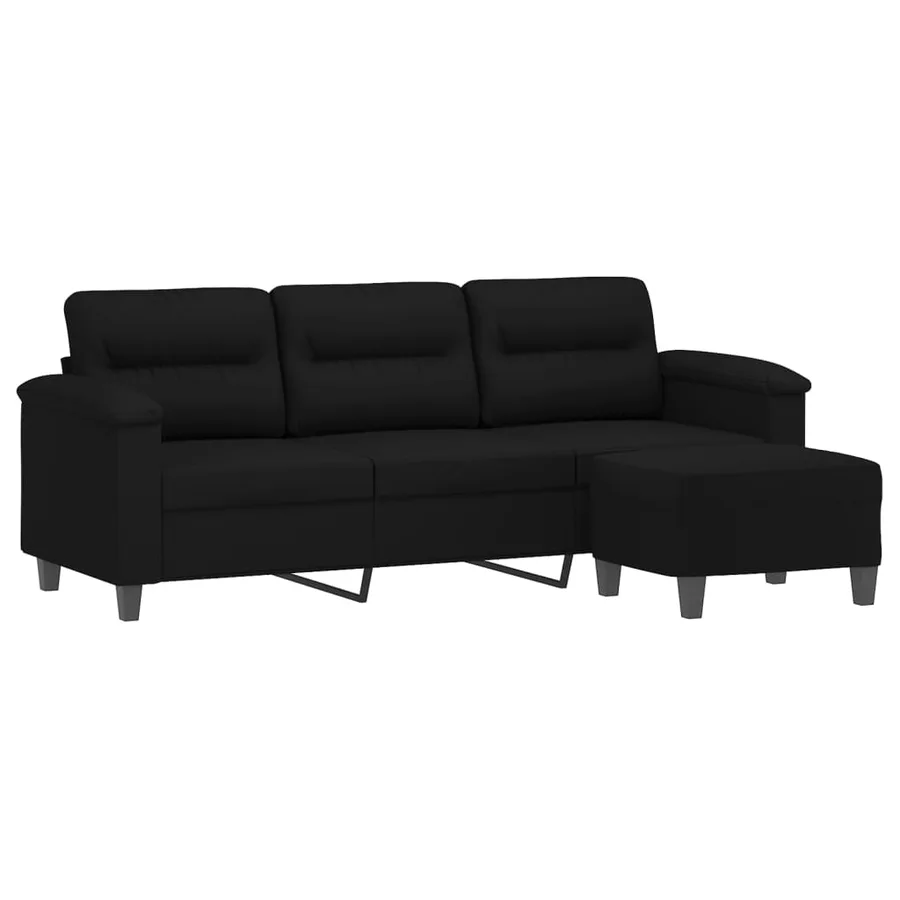 Canapé 3 places avec repose-pieds Noir 180 cm Tissu microfibre - 3