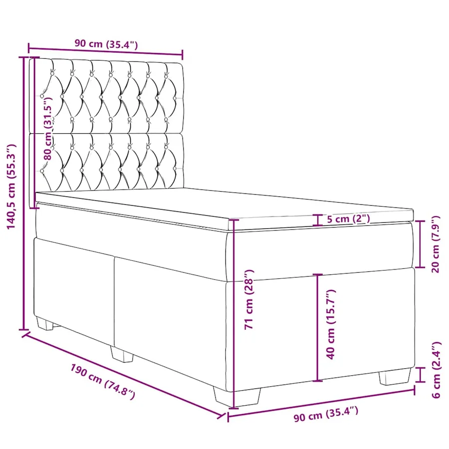 Sommier à lattes de lit avec matelas Rose 90x190 cm Velours - 19