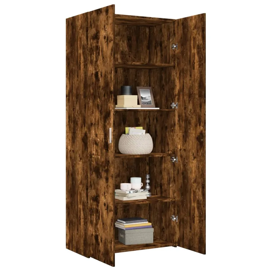 Buffet haut chêne fumé 80x42,5x185 cm bois d'ingénierie - 7