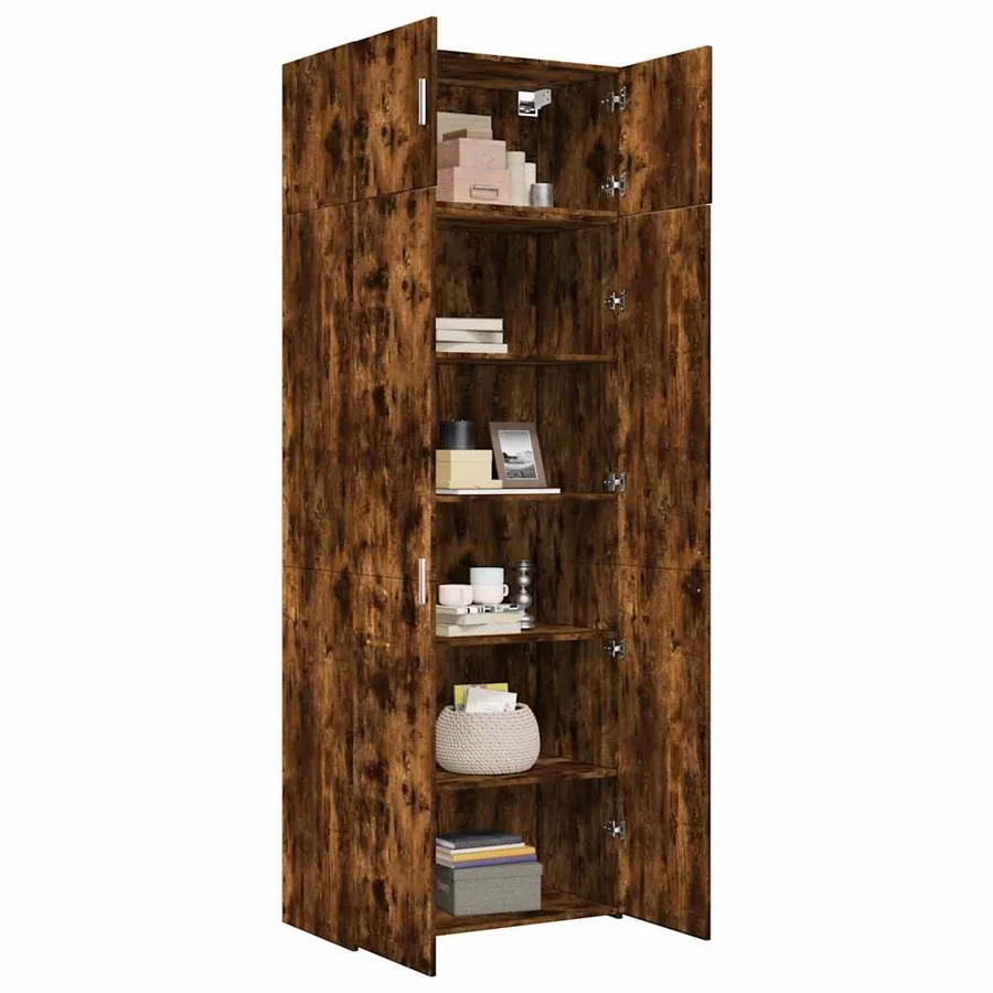 Armoire de rangement chêne fumé 80x42,5x225cm bois d'ingénierie - 3
