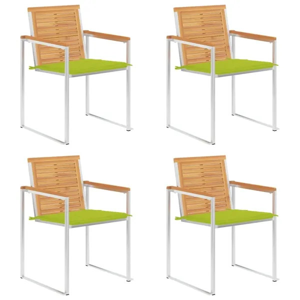 Chaises de jardin lot de 4 avec coussins Bois de teck massif