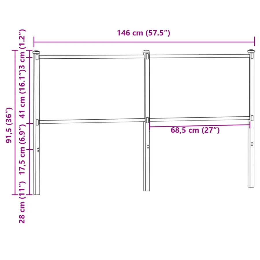 Tête de lit de remplacement chêne fumé 140 cm bois d'ingénierie et acier - 7