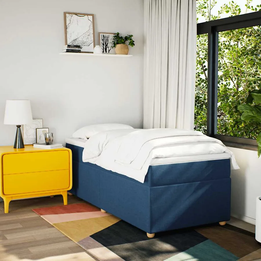 Sommier à lattes de lit avec matelas Bleu 100x200 cm Tissu - 3