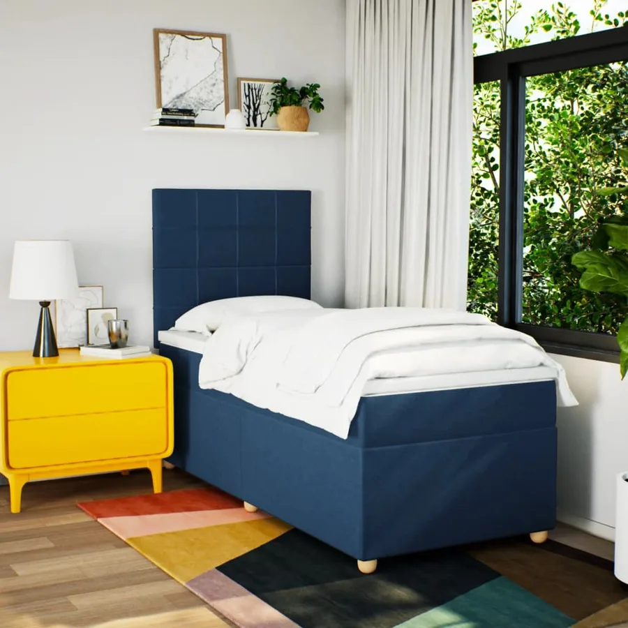 Sommier à lattes de lit avec matelas Bleu 100x200 cm Tissu - 3