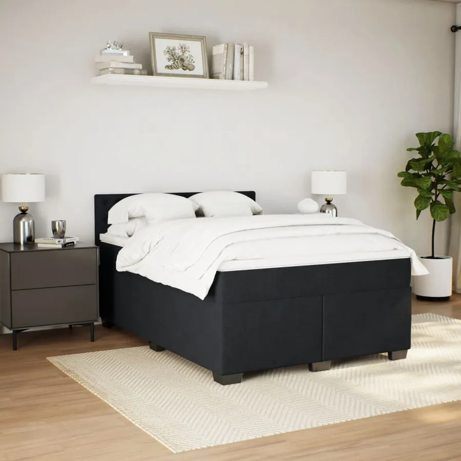 Sommier à lattes de lit avec matelas Noir 140x200 cm Velours - 3