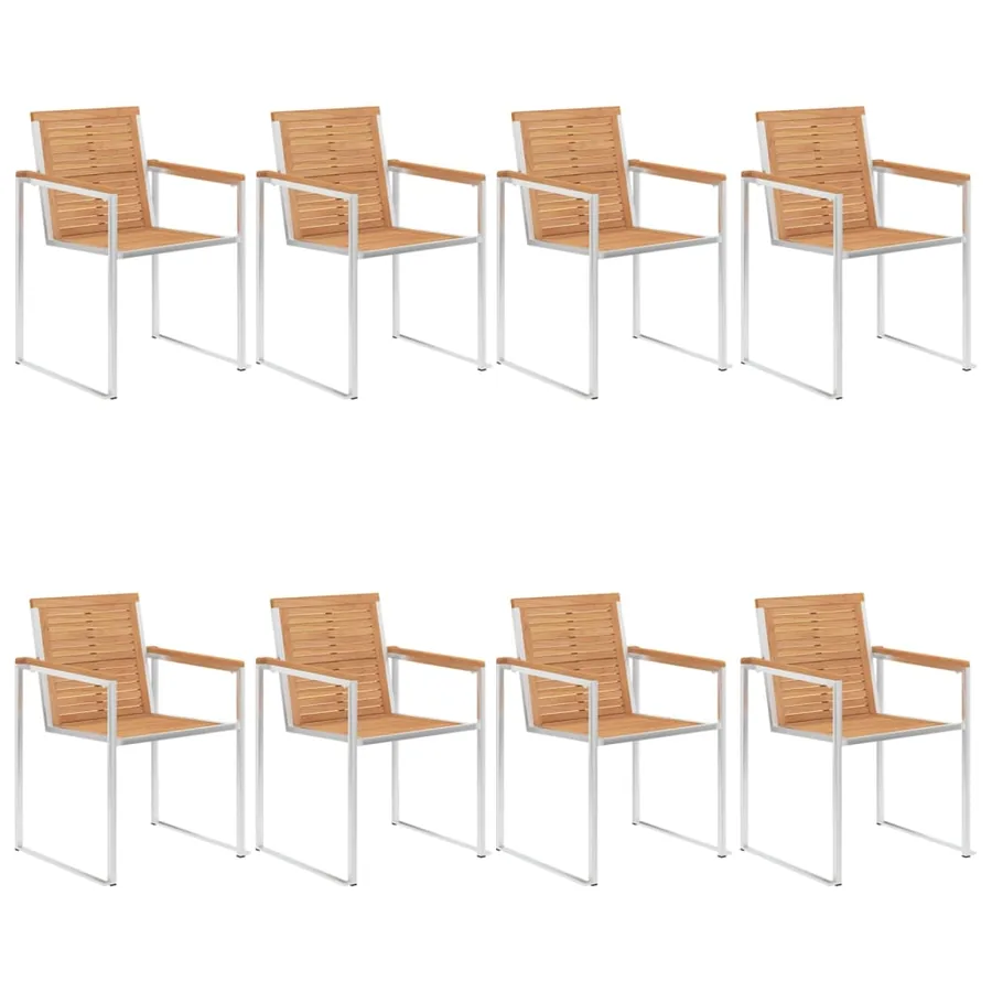 Chaises de jardin lot de 8 avec coussins Bois de teck massif - 3