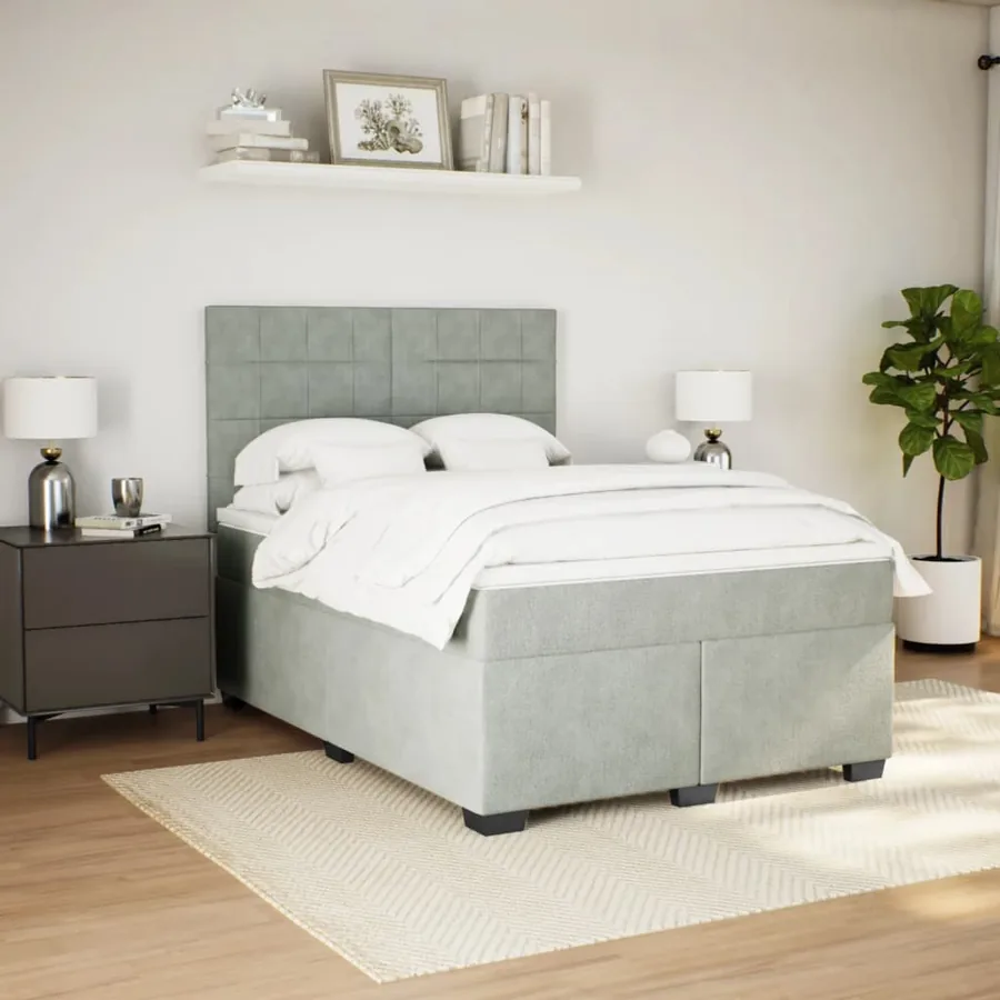 Sommier à lattes de lit et matelas Gris clair 160x200cm Velours - 4