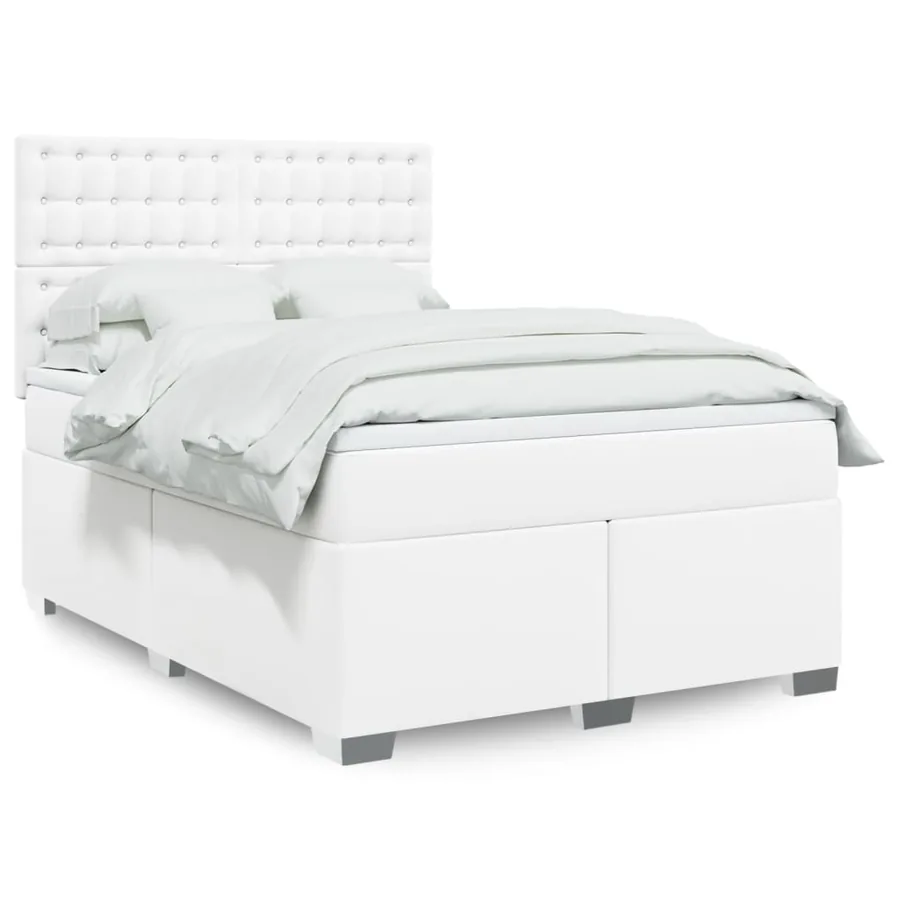 Sommier à lattes de lit avec matelas Blanc 160x200cm Similicuir