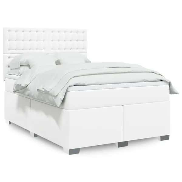 Sommier à lattes de lit avec matelas Blanc 160x200cm Similicuir