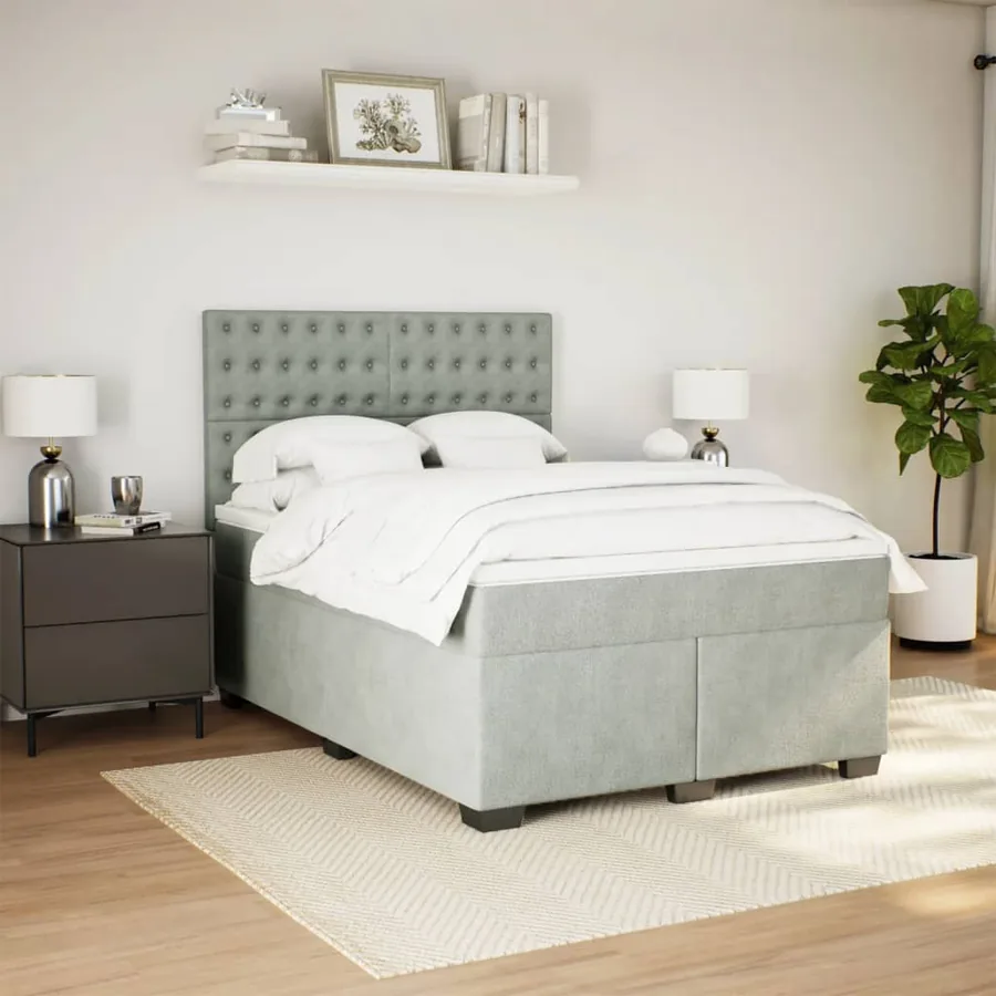 Sommier à lattes de lit et matelas Gris clair 140x200cm Velours - 5