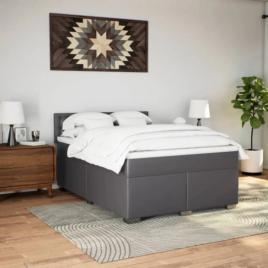 Sommier à lattes de lit avec matelas Gris 140x200 cm Similicuir - 4