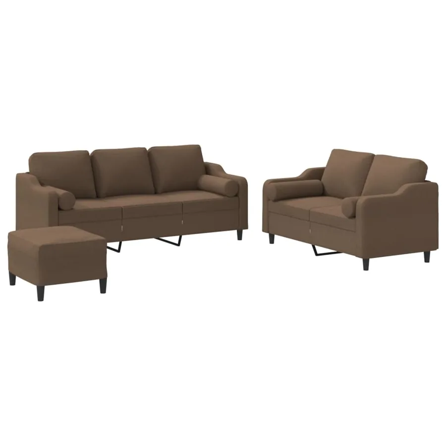 Ensemble de canapés 3 pcs avec coussins marron tissu - 2