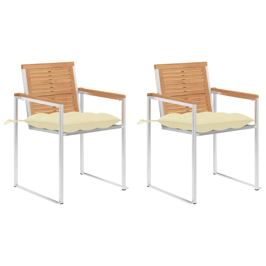 Chaises de jardin avec coussins lot de 2 Teck solide et acier