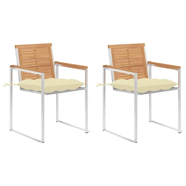 Chaises de jardin avec coussins lot de 2 Teck solide et acier