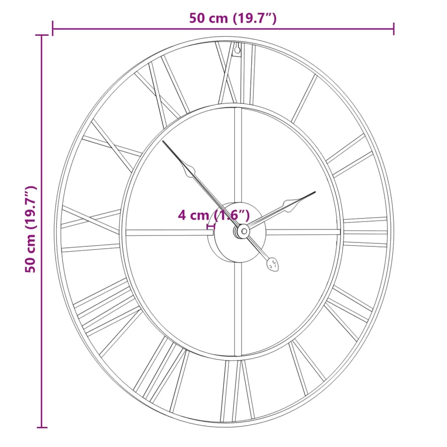 Horloge murale noir Ø50 cm fer - 7