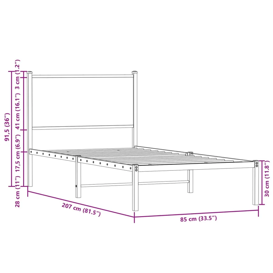 Cadre de lit en métal sans matelas chêne marron 80x200 cm - 10
