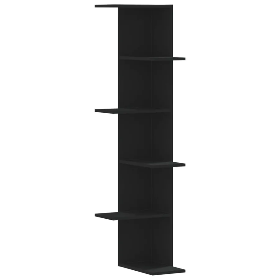 Étagère d'angle murale noir 36,5x36,5x140 cm bois d'ingénierie - 2