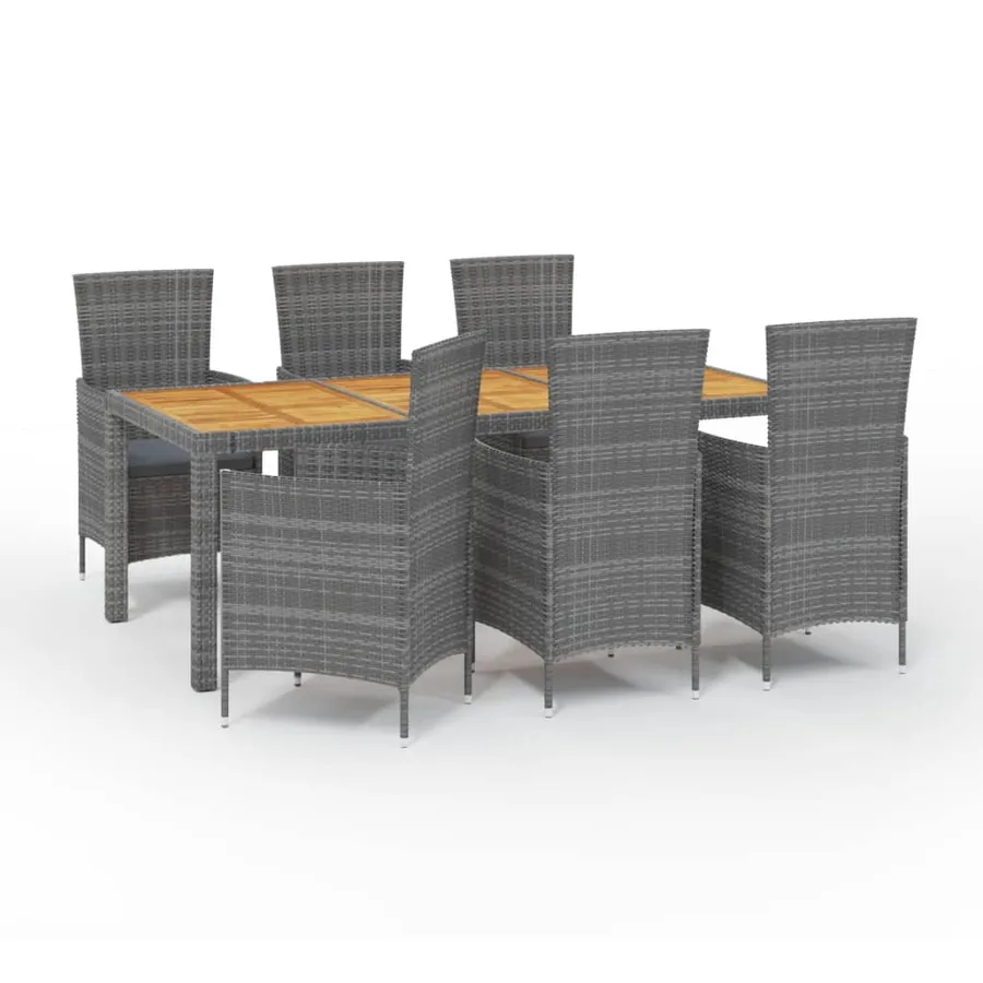 Salon de jardin 7 pcs avec coussins Résine tressée Gris - 2