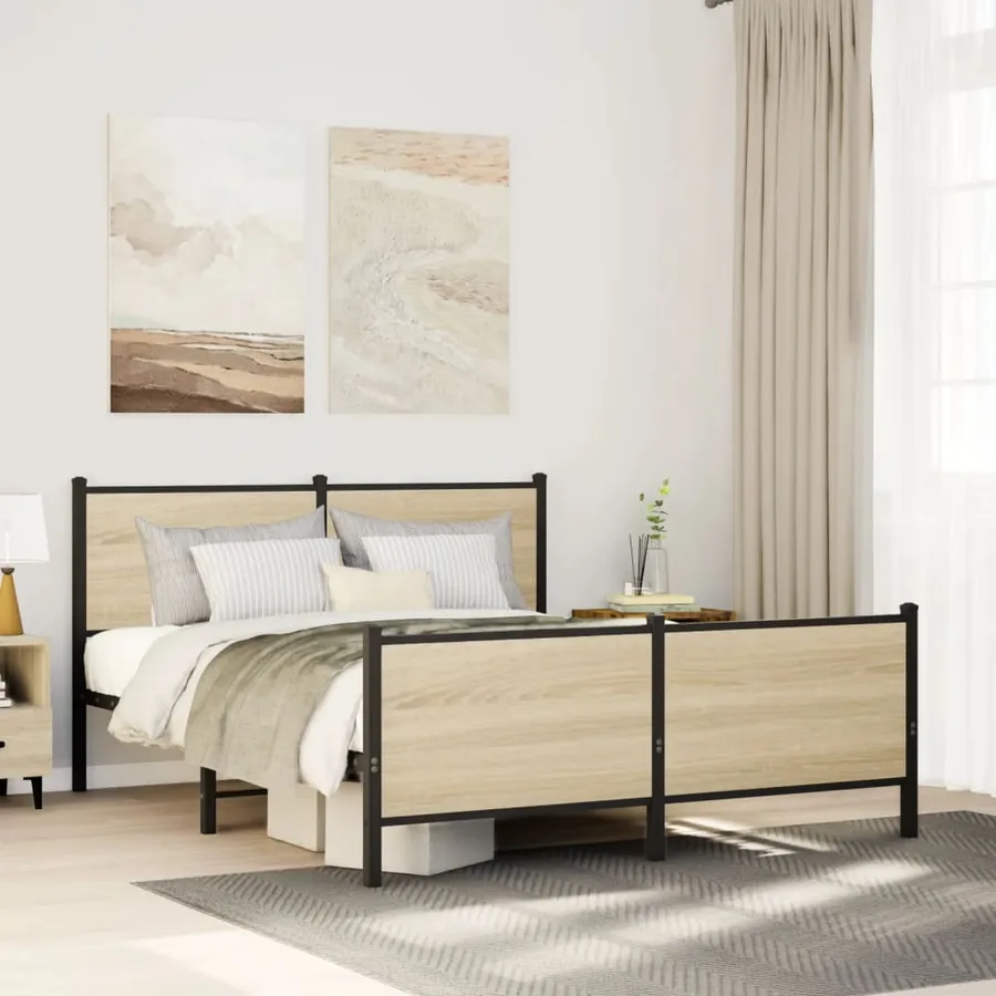 Cadre de lit en métal sans matelas chêne sonoma 140x200 cm