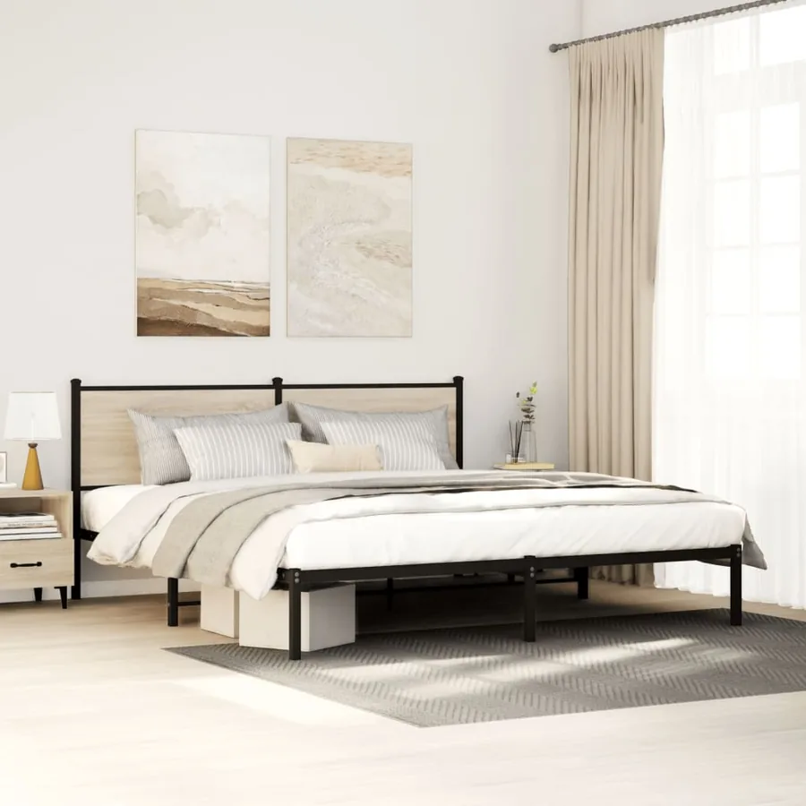 Cadre de lit en métal sans matelas chêne sonoma 183x213 cm