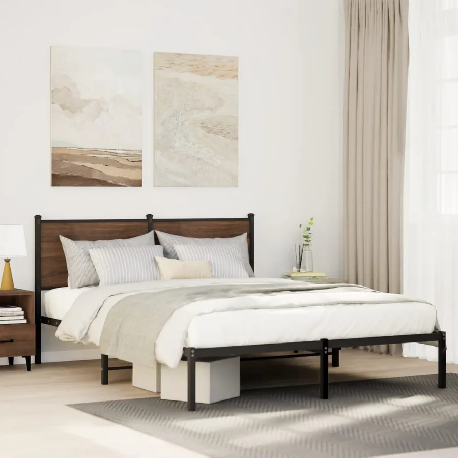 Cadre de lit en métal sans matelas chêne fumé 137x190 cm