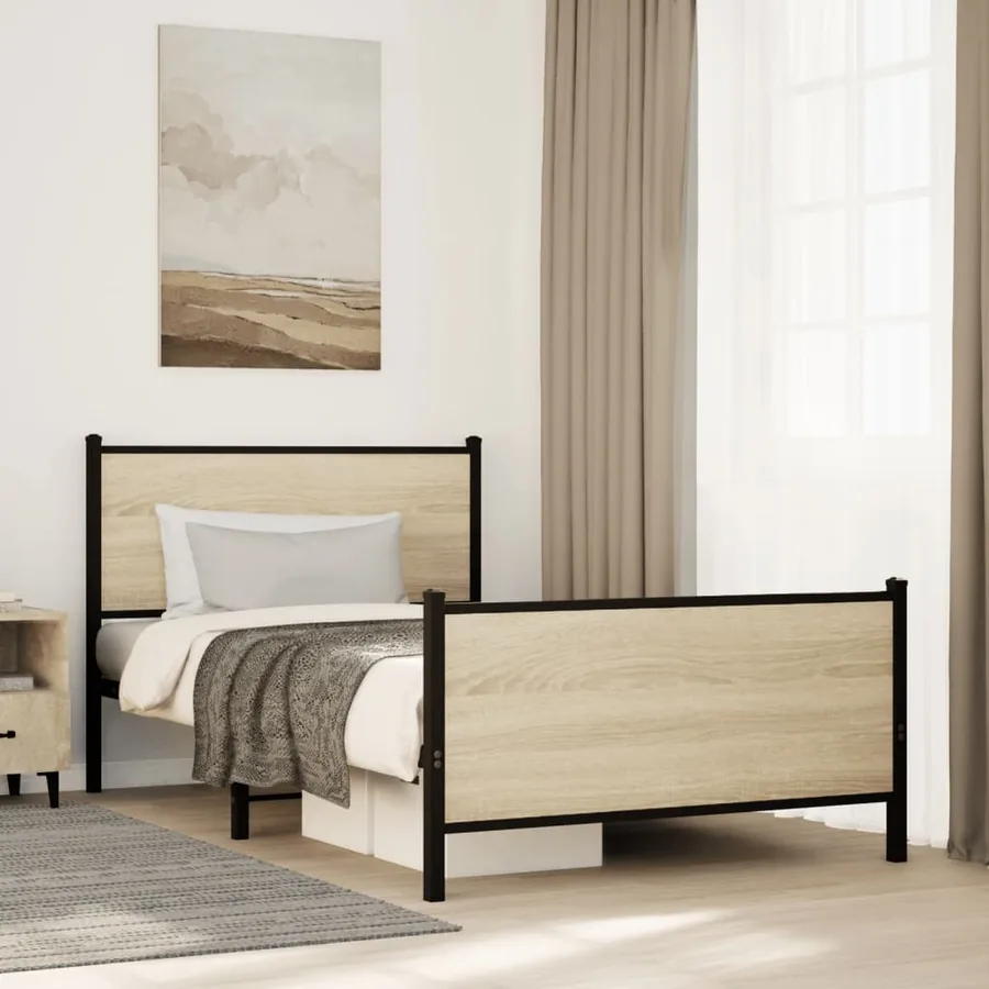 Cadre de lit en métal sans matelas chêne sonoma 100x190 cm