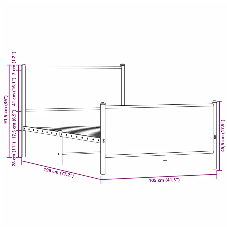 Cadre de lit en métal sans matelas chêne sonoma 100x190 cm - 10