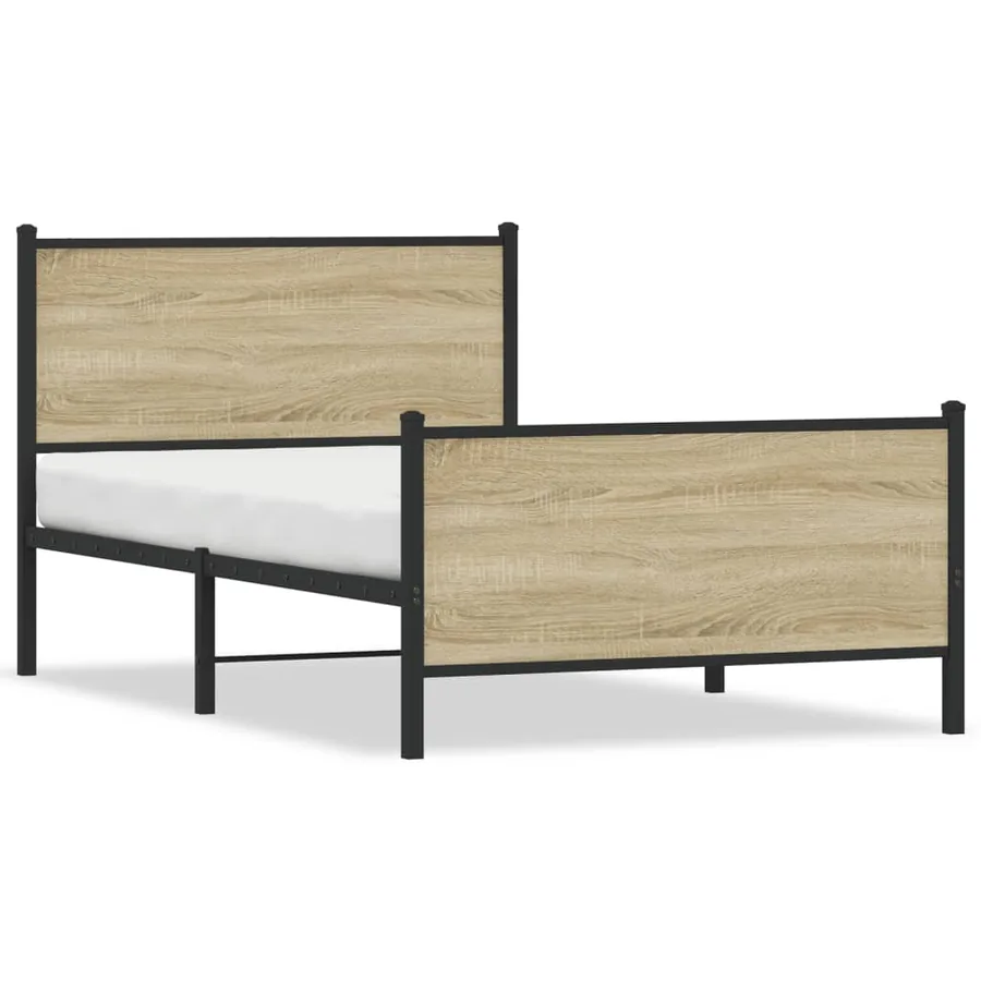 Cadre de lit en métal sans matelas chêne sonoma 100x190 cm - 2
