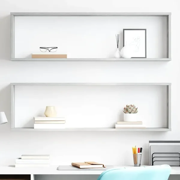 Étagères cube murales 2 pcs gris béton bois d'ingénierie
