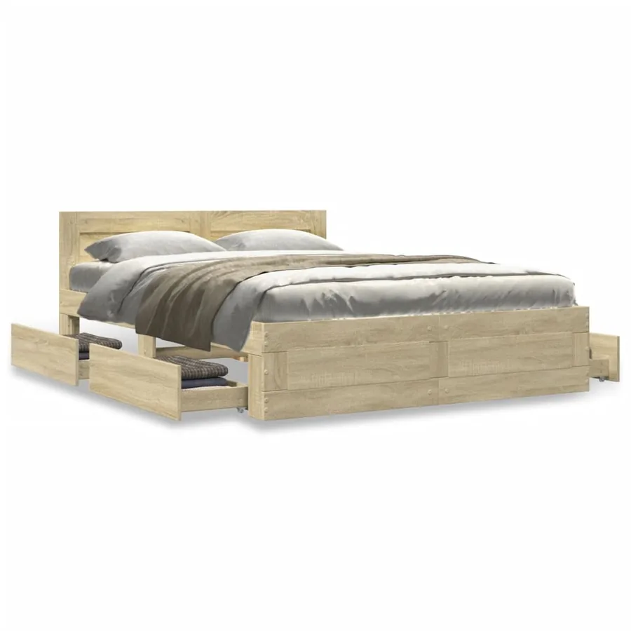 Cadre de lit et tête de lit sans matelas chêne sonoma 135x190cm - 4