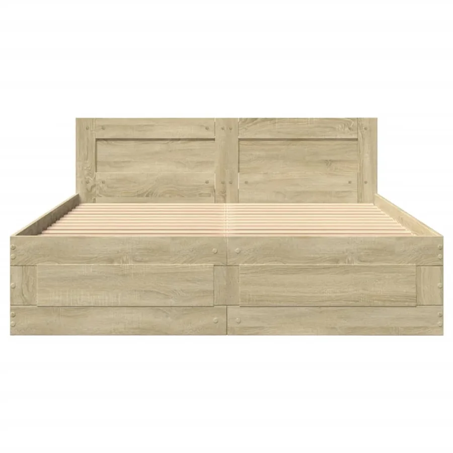 Cadre de lit et tête de lit sans matelas chêne sonoma 135x190cm - 5