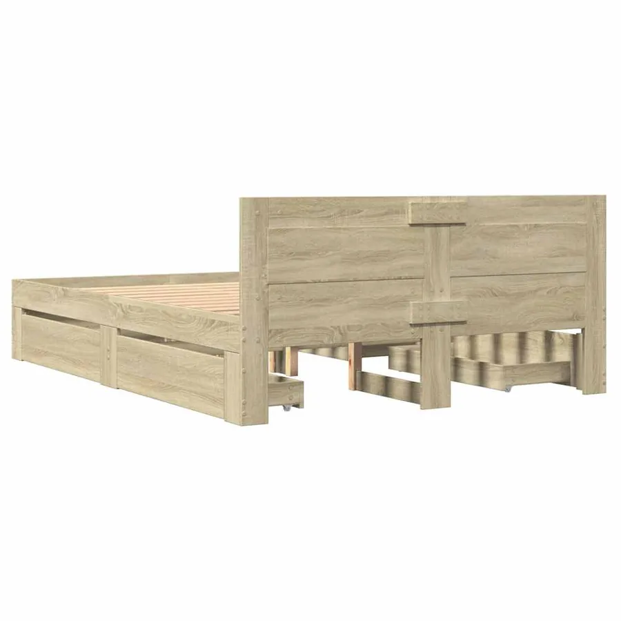 Cadre de lit et tête de lit sans matelas chêne sonoma 135x190cm - 7