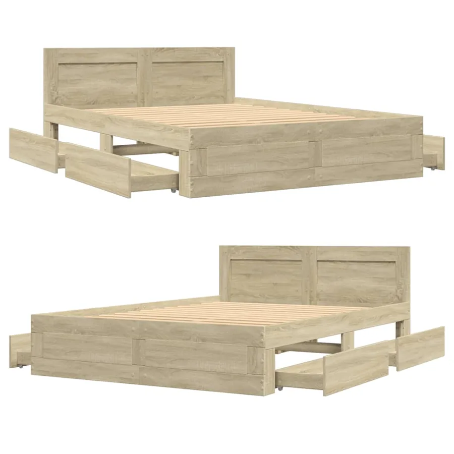 Cadre de lit et tête de lit sans matelas chêne sonoma 135x190cm - 8