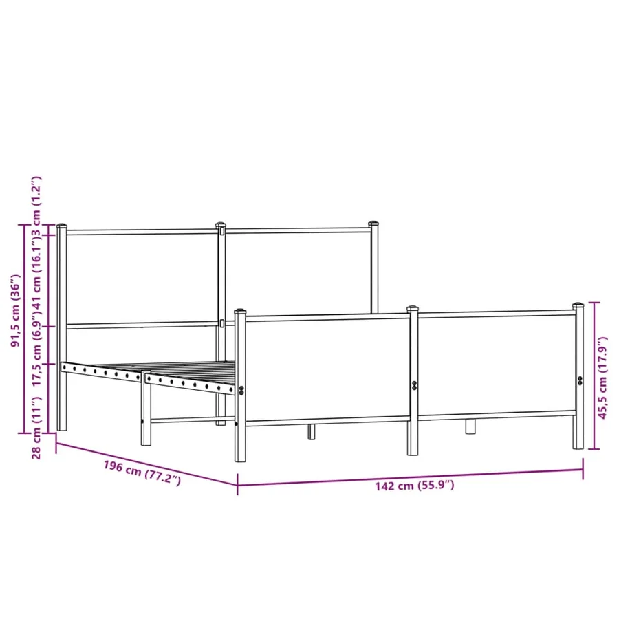 Cadre de lit en métal sans matelas chêne marron 137x190 cm - 10