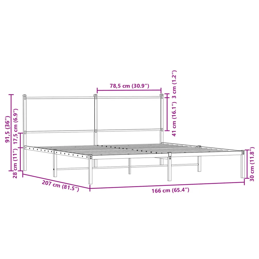Cadre de lit en métal sans matelas chêne marron 160x200 cm - 10