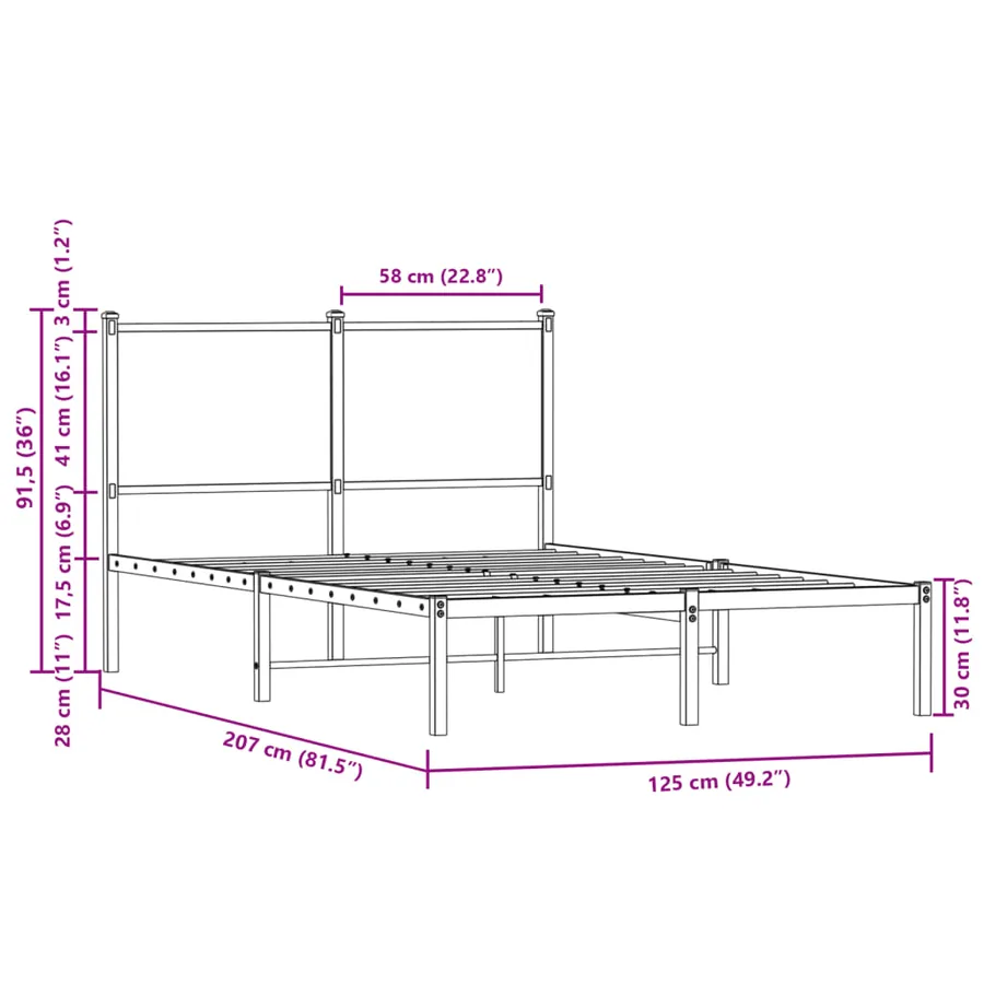 Cadre de lit en métal sans matelas chêne marron 120x200 cm - 10