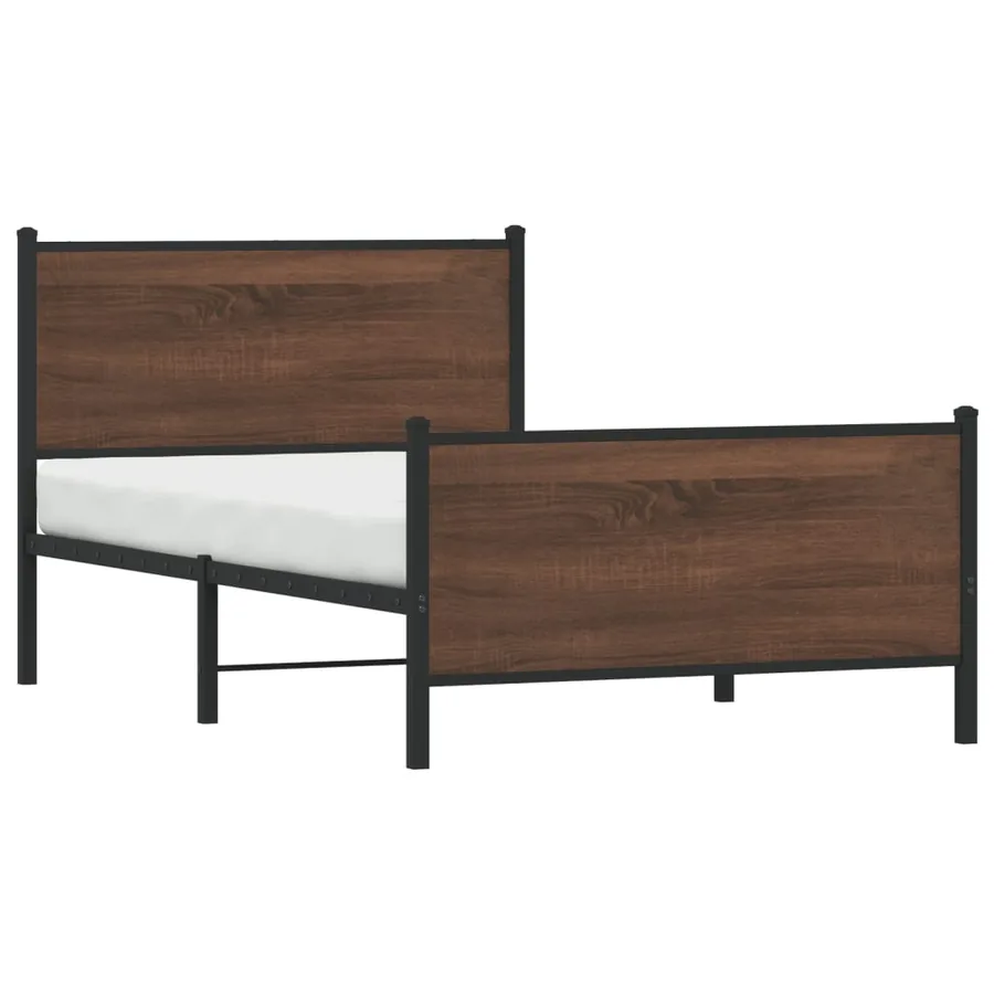 Cadre de lit en métal sans matelas chêne marron 100x190 cm - 4