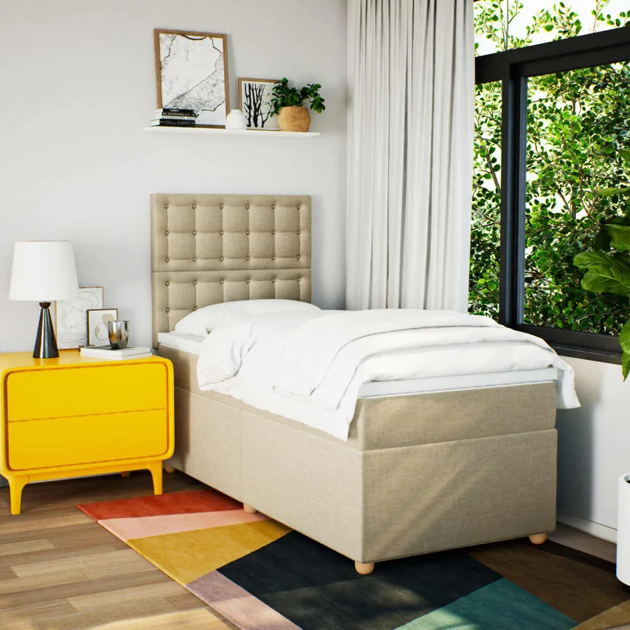 Sommier à lattes de lit avec matelas Crème 100x200 cm Tissu - 5