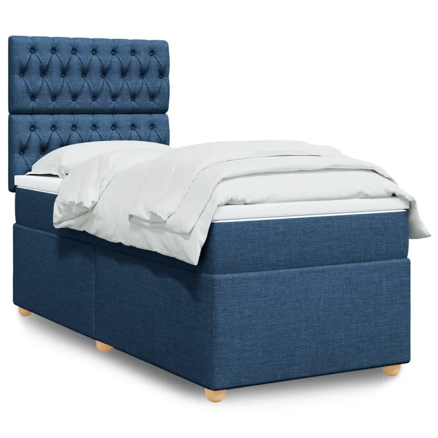 Sommier à lattes de lit avec matelas Bleu 100x200 cm Tissu
