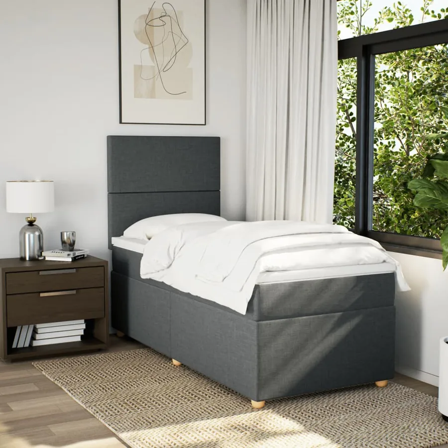 Sommier à lattes de lit avec matelas Gris foncé 90x200 cm Tissu - 3