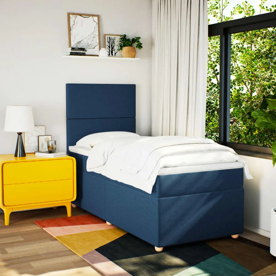 Sommier à lattes de lit avec matelas Bleu 90x200 cm Tissu - 3