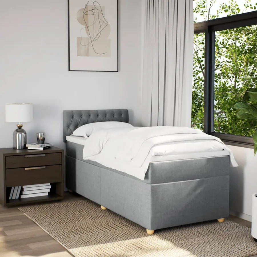 Sommier à lattes de lit avec matelas Gris clair 90x200 cm Tissu - 4