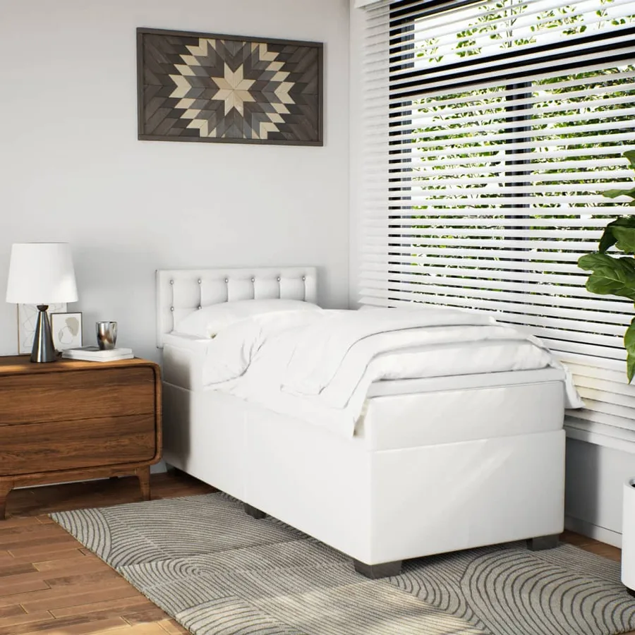 Sommier à lattes de lit avec matelas Blanc 90x200 cm Similicuir - 4