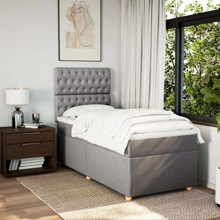 Sommier à lattes de lit avec matelas Taupe 90x200 cm Tissu - 5