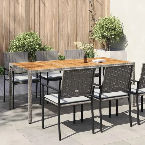 Table de jardin 190x90x75 cm Résine tressée/bois d'acacia Gris